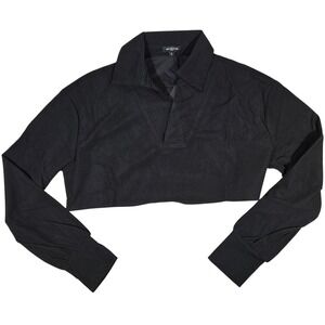 Area Stars Black Waffle Knit Cropped Polo Top Long‎ Sleeve Large ASDJF2338B